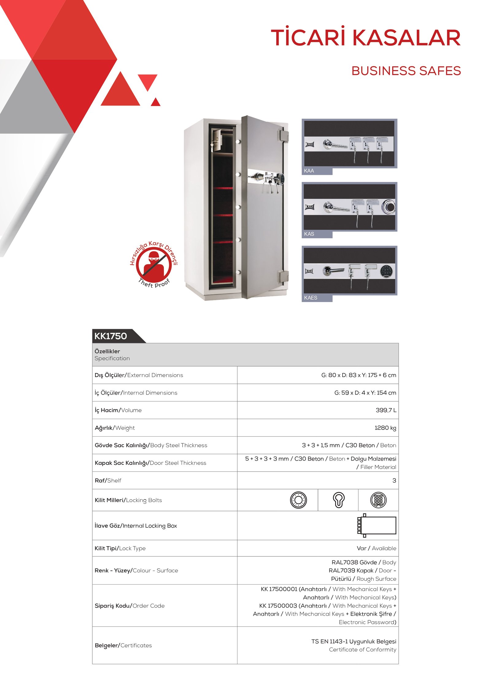 Kale  ticari tip kasa güvenlik sistemi